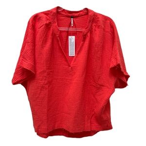 YFB Raw Frayed Hem Cotton Gauze Dolman Sleeve Top Coral Boho Beach Summer